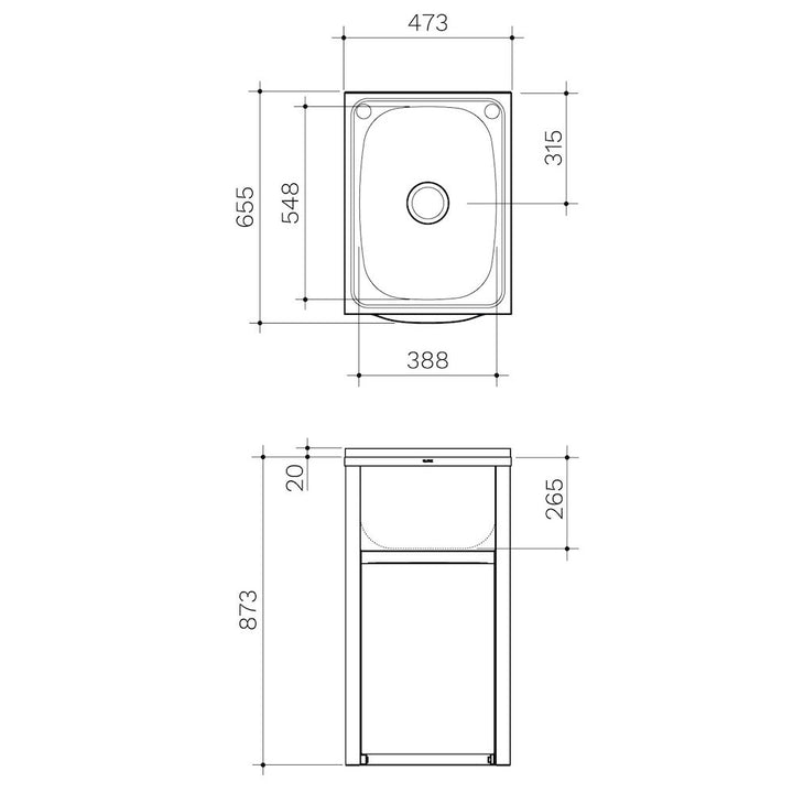 Clark Eureka 45 Litre Compact Tub & Cabinet, Flexible By-Pass (Includes one flexible by-pass kit)