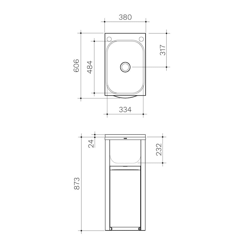 Clark Eureka 35 Litre Compact Tub & Cabinet, Single By-Pass (Includes one flexible by-pass kit)