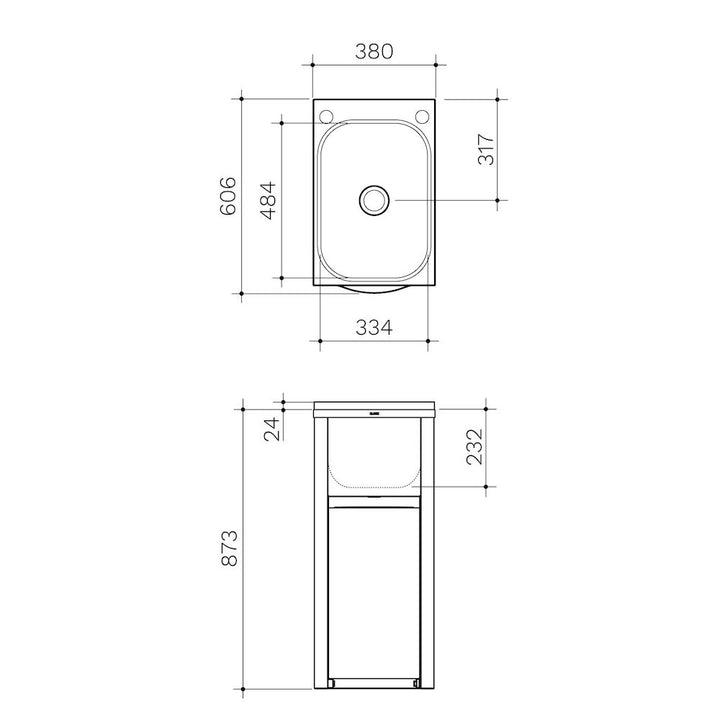 Clark Eureka 35 Litre Compact Tub & Cabinet, Single By-Pass (Includes one flexible by-pass kit)