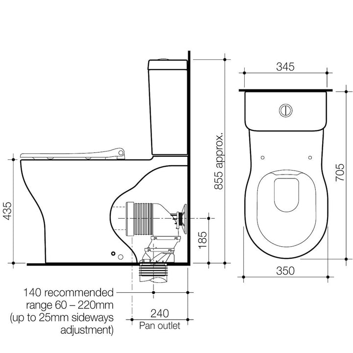 Caroma Opal Cleanflush Easy Height Wall Faced Close Coupled Suite with Single Flap Seat