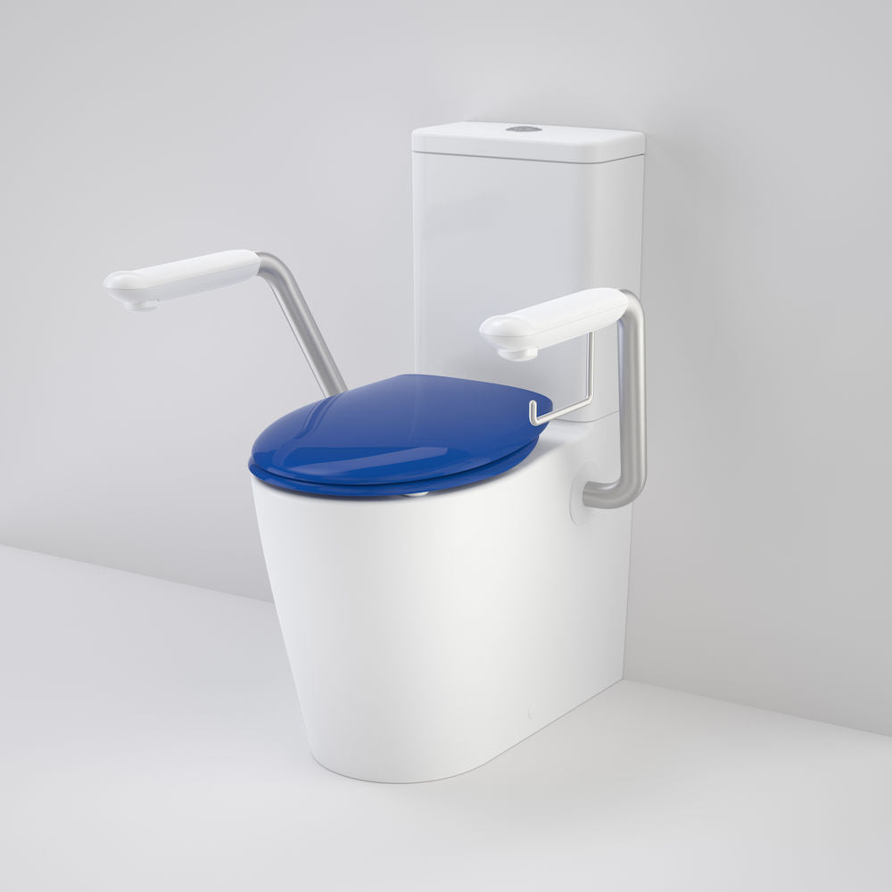 Caroma Care 660 Cleanflush Wall Faced Close Coupled Easy Height BE Suite with Armrests and Caravelle Double Flap Seat Sorrento Blue - with GERMGARD®