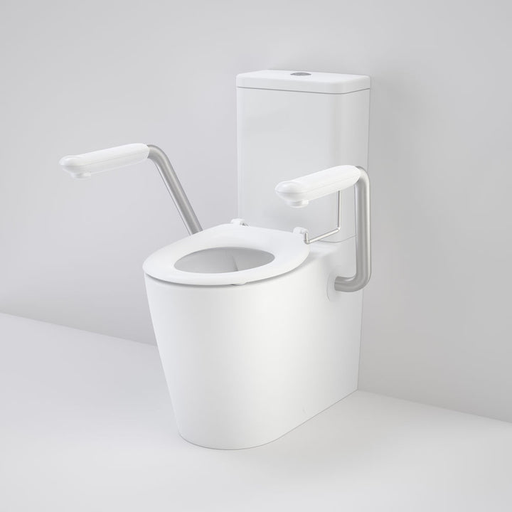 Caroma Care 660 Cleanflush Wall Faced Close Coupled Easy Height BE Suite with Armrests and Caravelle Single Flap Seat White - with GERMGARD®