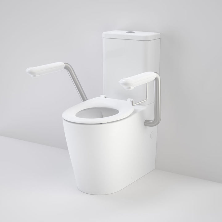 Caroma Care 660 Cleanflush Wall Faced Close Coupled Easy Height BI Suite with Armrests and Caravelle Single Flap Seat White