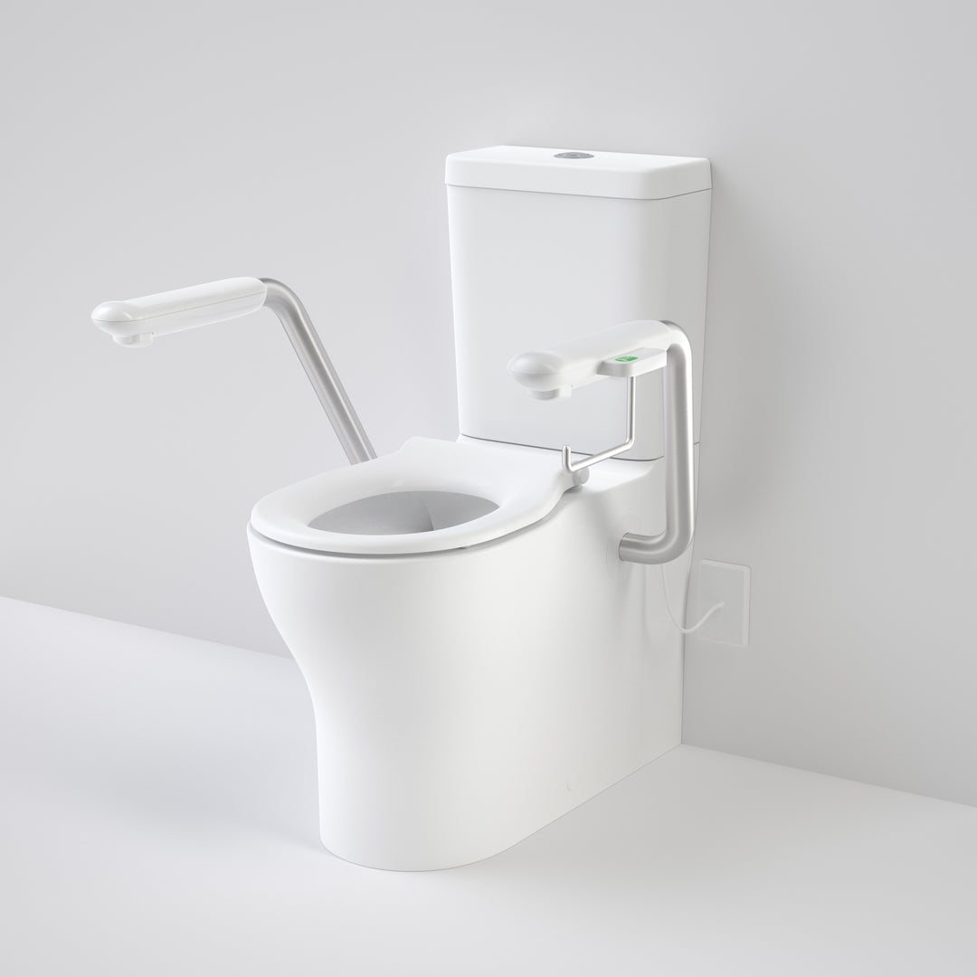 Caroma Opal Cleanflush Easy Height Wall Faced Close Coupled Suite with Double Flap Seat and Nurse Call Armrest Left