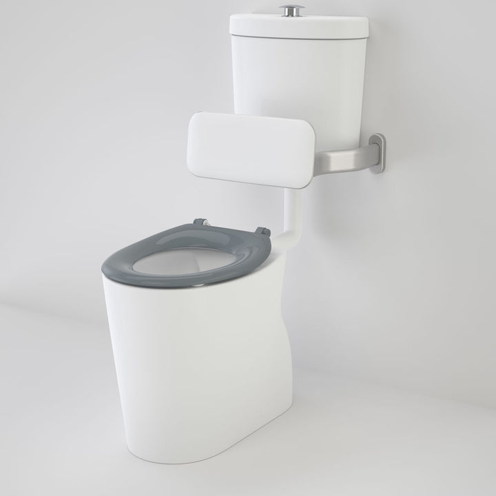 Caroma Care 610 Cleanflush Connector S Trap Suite with Backrest and Caravelle Single Flap Seat Anthracite Grey