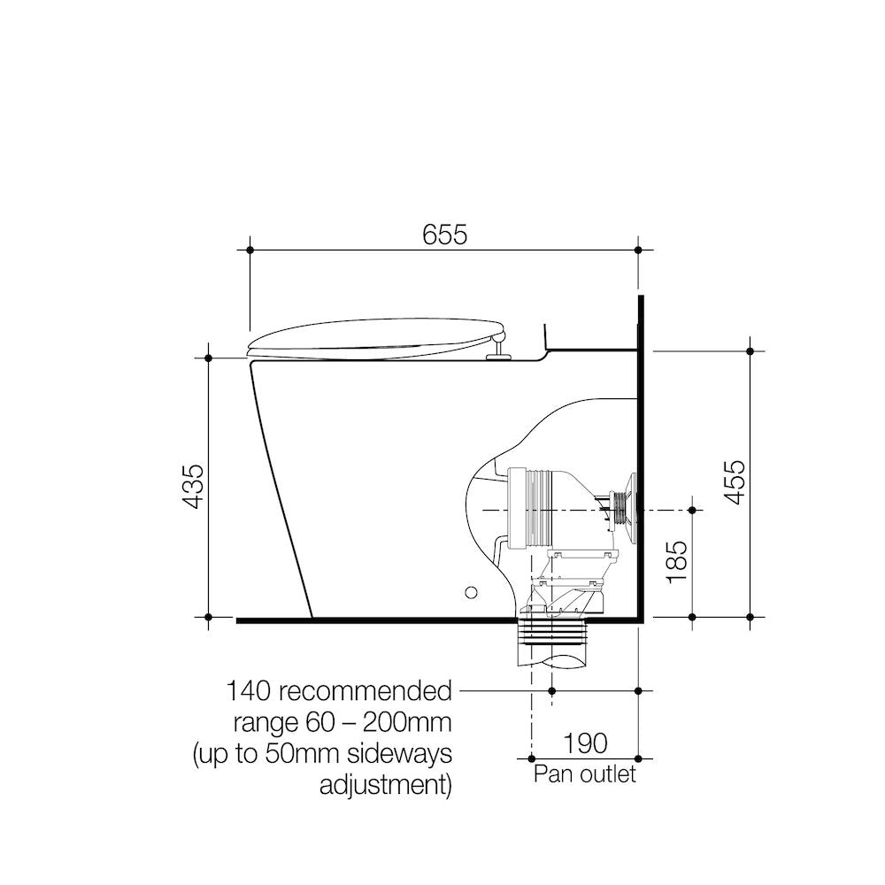 Caroma Care 660 Cleanflush Wall Faced Close Coupled Easy Height BE Pan with Uniorbital Connector GermGard®