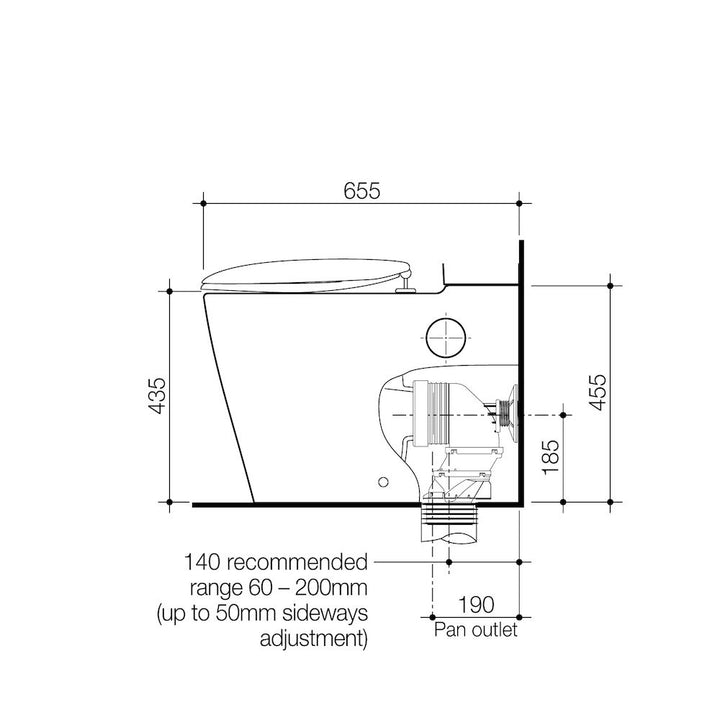 Caroma Care 660 Wall Faced Close Coupled Easy Height BE Pan with Armrest Holes GermGard®