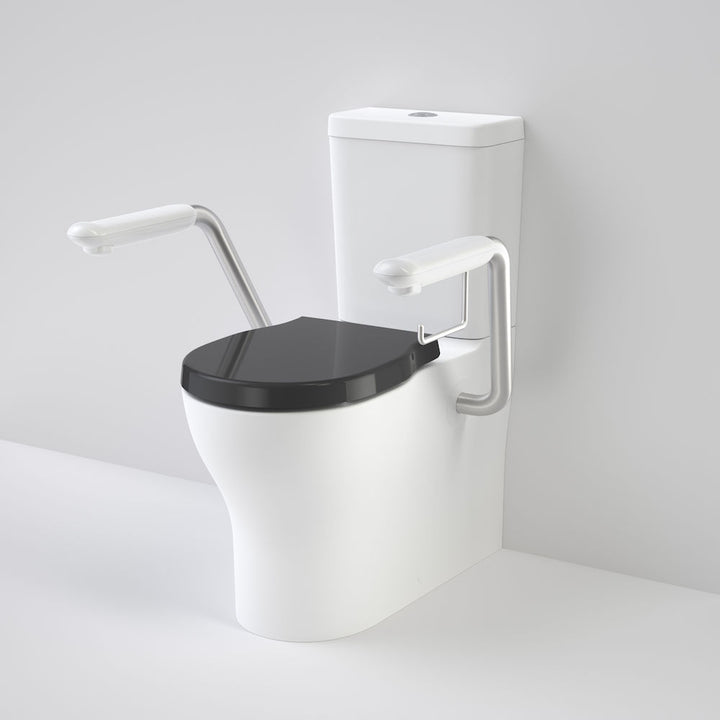 Caroma Opal Cleanflush Easy Height Wall Faced Close Coupled Suite with Double Flap Seat Black and Armrest
