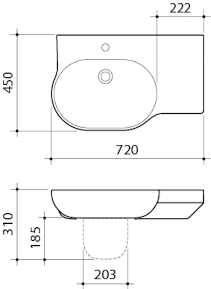 Caroma Opal 720 RHS Wall Basin 1TH