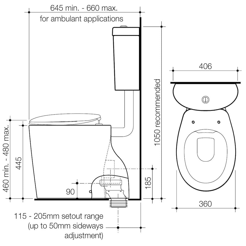 Caroma Care 610 Cleanflush Connector P Trap Suite with Caravelle Double Flap Seat Sorrento Blue