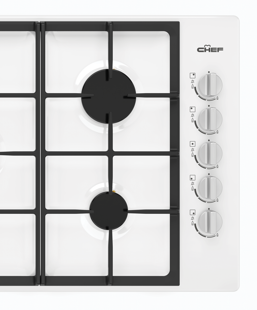 CHEF 90 CM GAS COOKTOP 5 BURNER WOK ELECTRONIC IGNITION WHITE