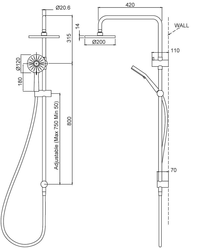 Methven KROME SHOWER SYSTEM AIRSTREAM 3 FUNCTION CHROME