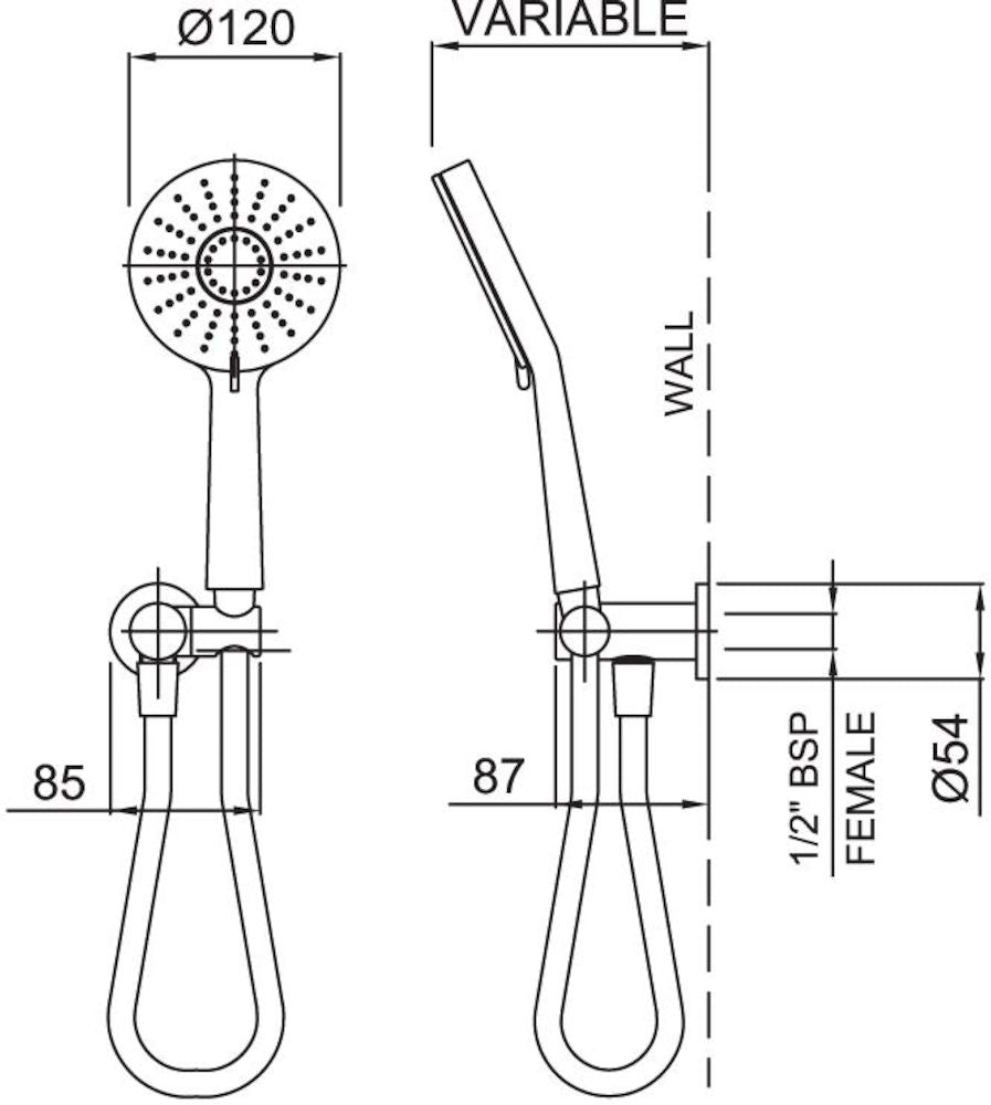 Methven KROME 120MM HAND SHOWER AIRSTREAM 3 FUNCTION CHROME