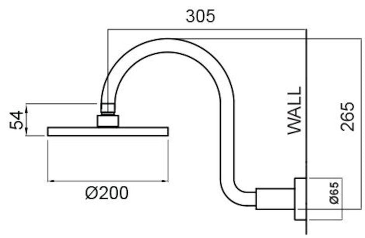 Methven KROME OVERHEAD SHOWER SWAN ARM 200MM MATTE BLACK