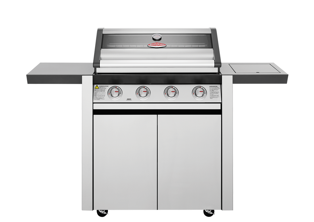BEEFEATER BBQ & TROLLEY WITH SIDE BURNER 1600 SERIES 4 BURNER STAINLESS STEEL