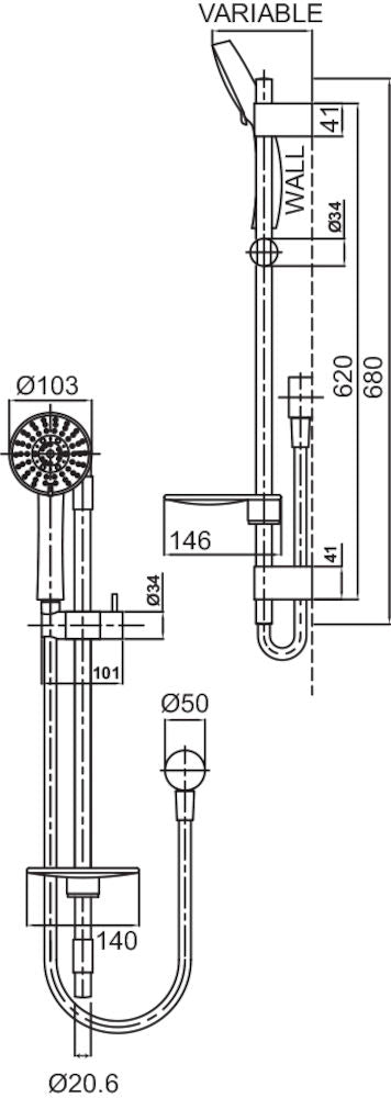 Methven Amio 5 Function Rail Shower