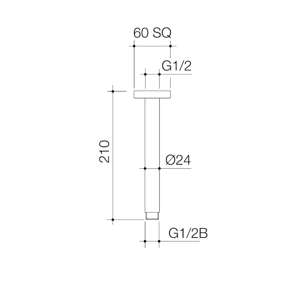 Caroma Luna Straight Arm Square Flange 210 Brushed Nickel
