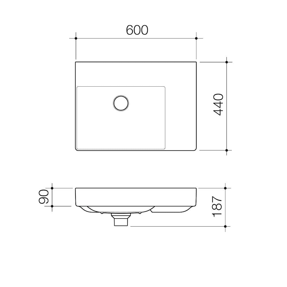Caroma Urbane II Right Hand Shelf Wall Basin (No Tap Hole)
