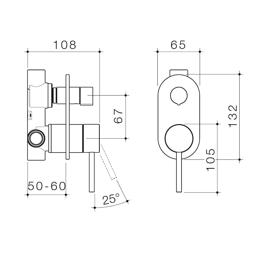 Caroma Liano II Bath / Shower Mixer With Diverter - Rounded Cover Plate - Brushed Nickel - Sales Kit