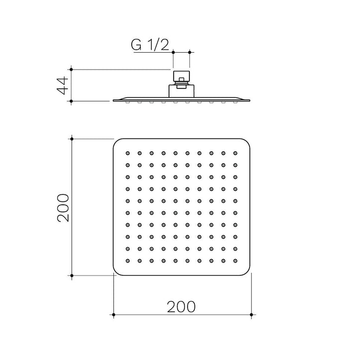 Caroma Urbane II 200mm Square Rain Shower (4 Star) - Brushed Nickel