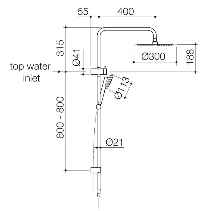 Caroma Urbane II Rail Shower with 300mm Overhead - Brushed Nickel