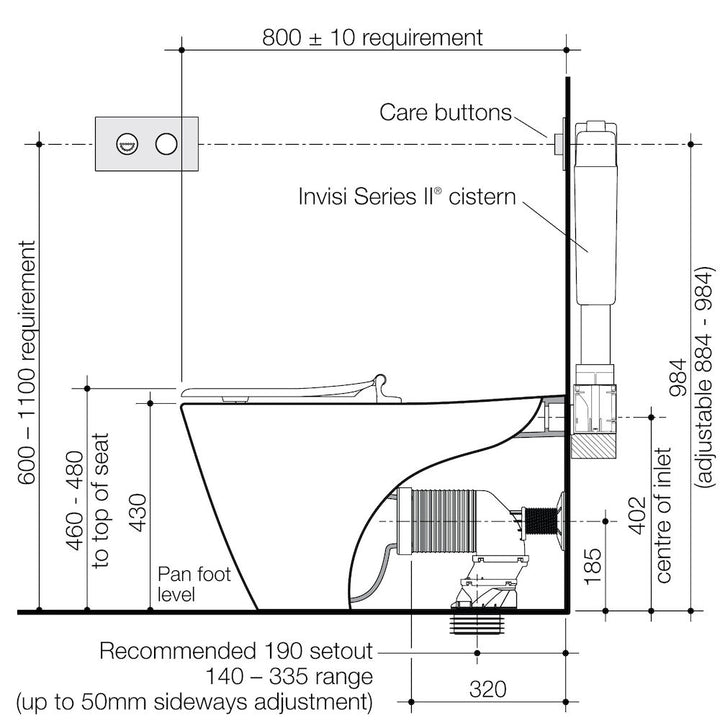 Caroma Care 800 Cleanflush® Wall Faced Invisi Series II® Toilet Suite - Caravelle Care DF WH