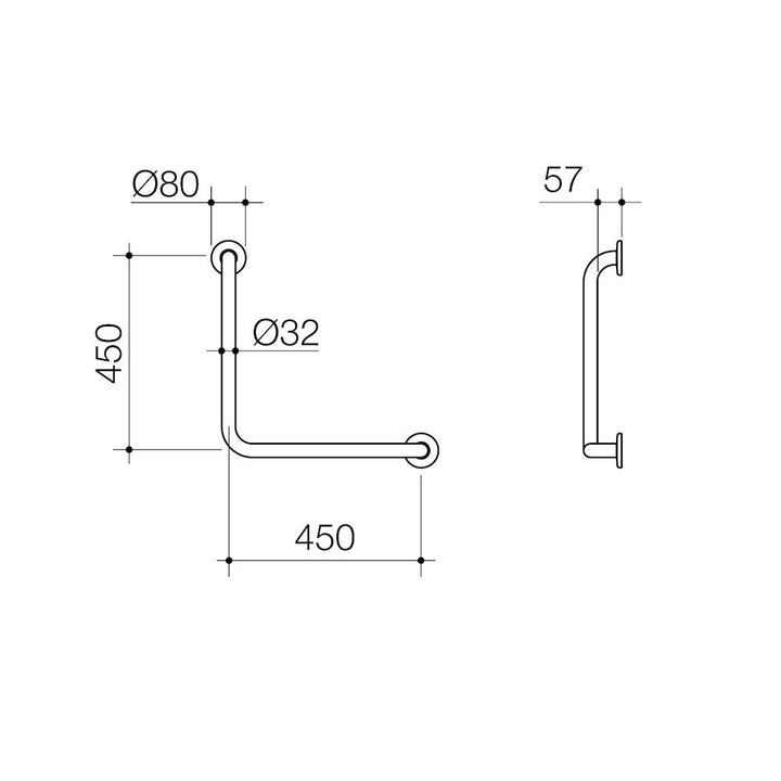 Caroma Care Support Grab Rail - 90 Degree Angled 450x450 - Stainless Steel