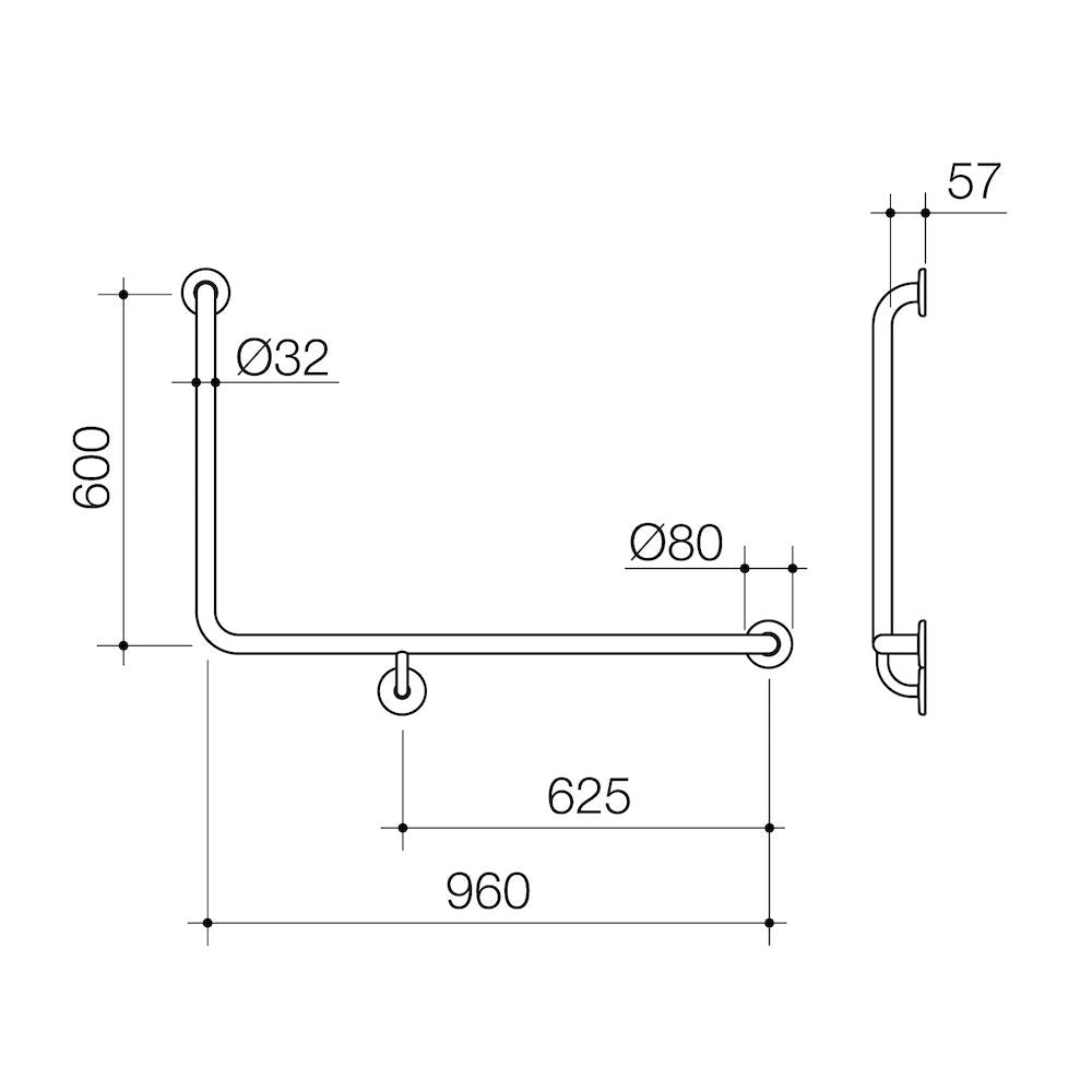 Caroma Care Support Grab Rail - 90 Degree Angled 960x600 RH - Stainless Steel