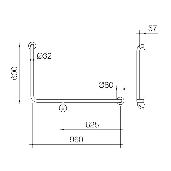 Caroma Care Support Grab Rail - 90 Degree Angled 960x600 RH - Stainless Steel