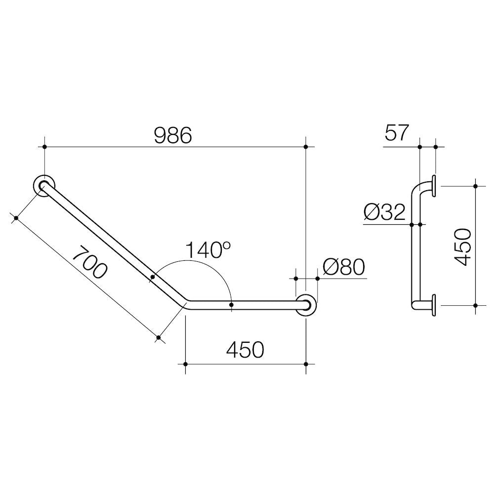 Caroma Care Support Grab Rail - 140 Degree Angled 450x700 RH - Stainless Steel