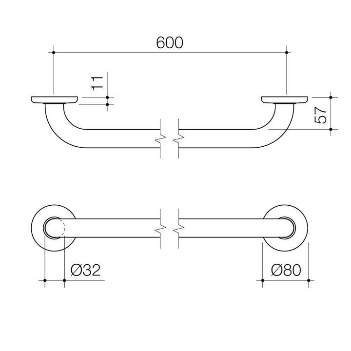 Caroma Care Support Grab Rail - 600mm Straight - Stainless Steel