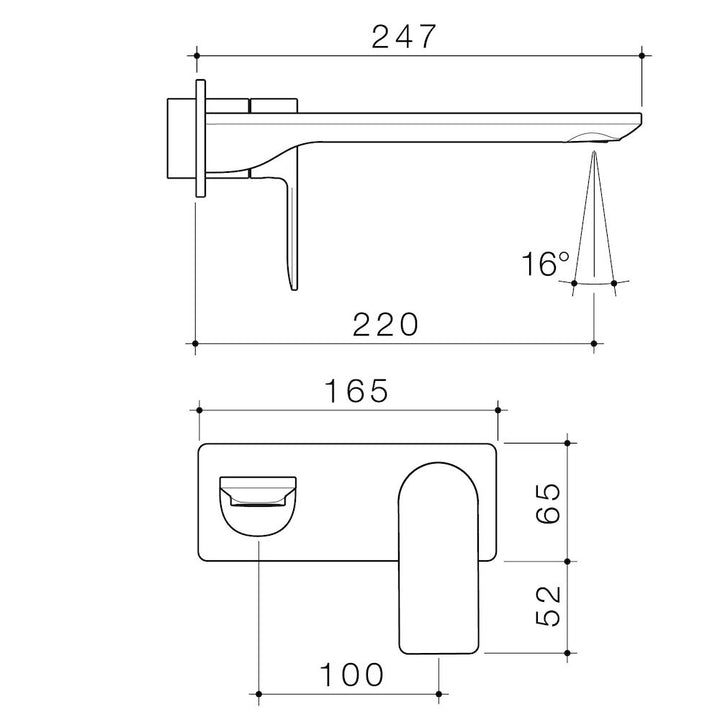 Caroma Urbane II 220mm Wall Basin / Bath Trim Kit - Rectangular Cover Plate - Gunmetal