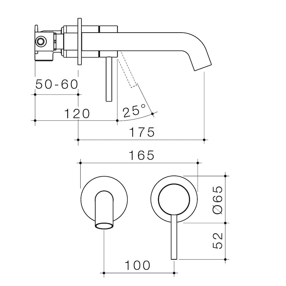 Caroma Liano II 175mm Wall Basin / Bath Mixer - 2 x Round Cover Plates - Brushed Nickel - Sales Kit