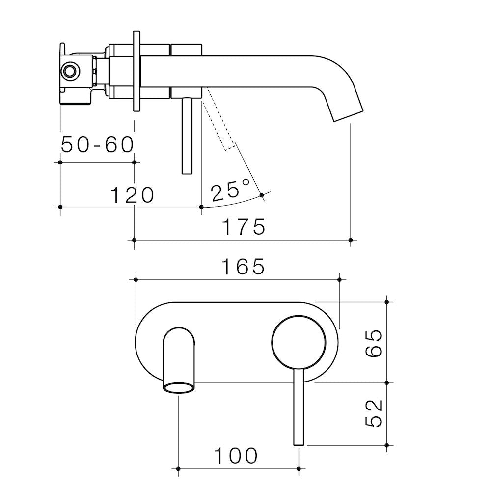 Caroma Liano II 175mm Wall Basin / Bath Mixer - Rounded Cover Plate - Brushed Brass - Sales Kit