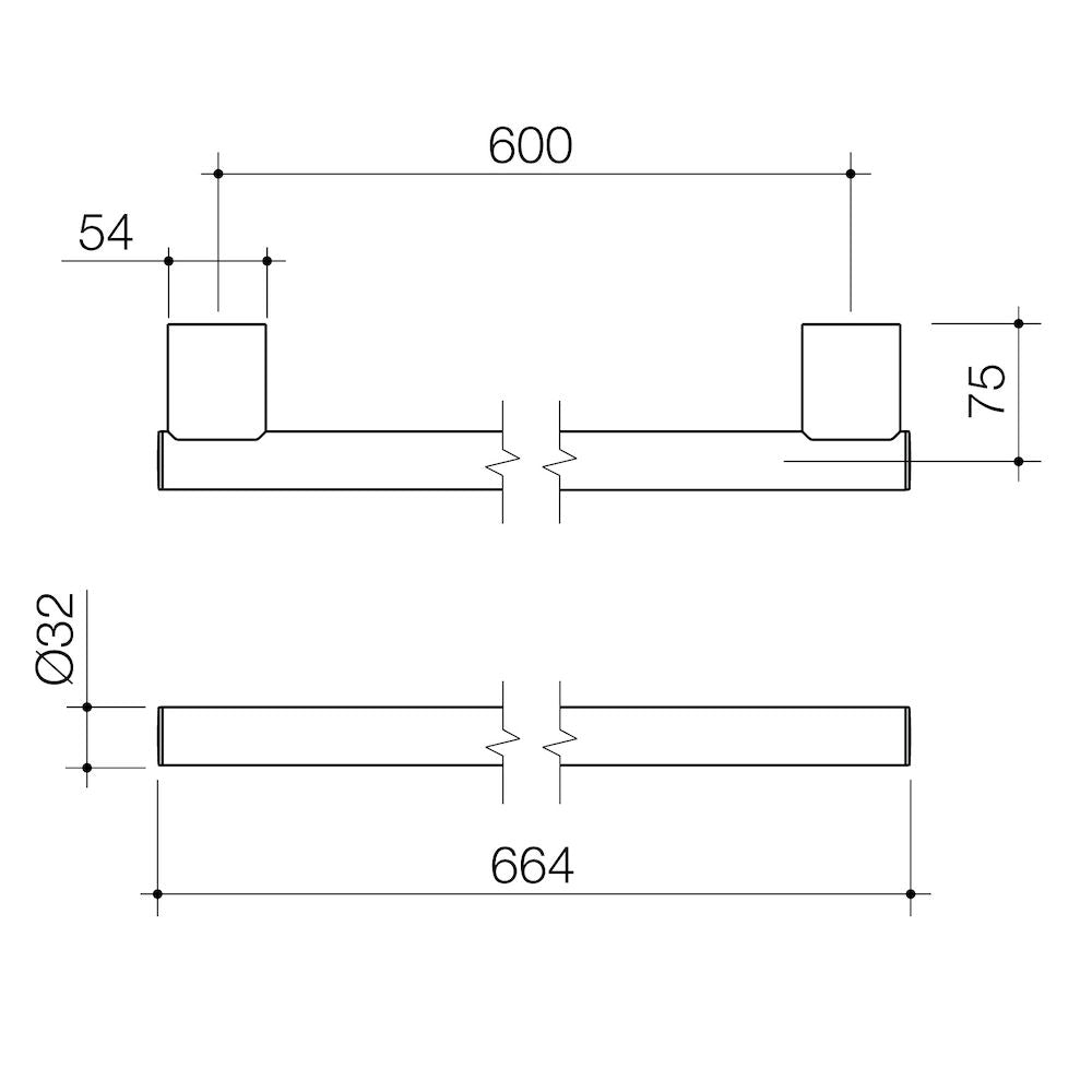 Caroma Opal Support Rail 600mm Straight - Matte Black