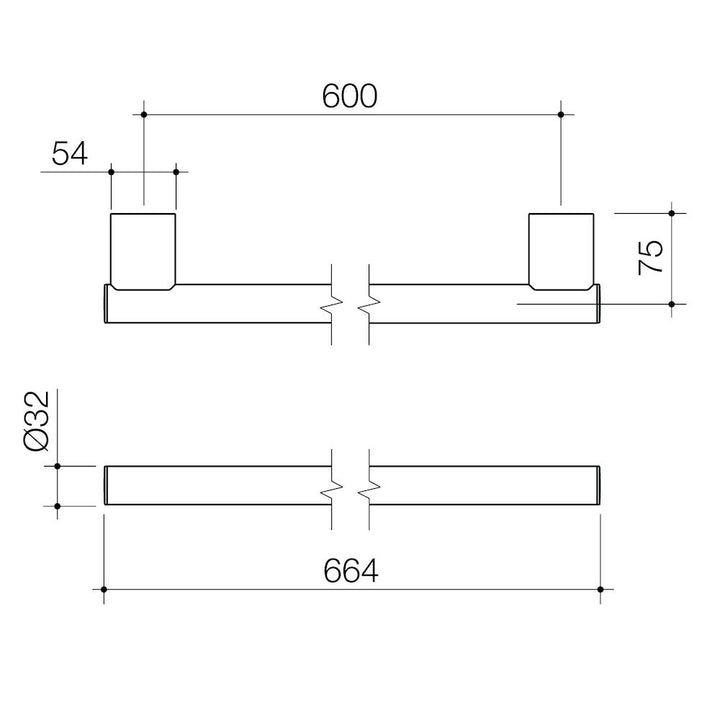 Caroma Opal Support Rail 600mm Straight - Matte Black