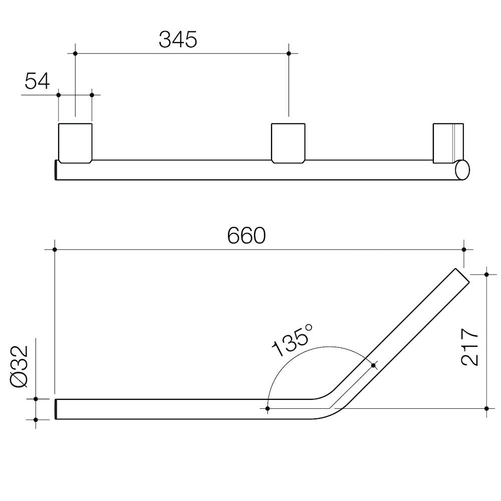 Caroma Opal Support Rail 135 Degree Left Hand Angled – Brushed Nickel