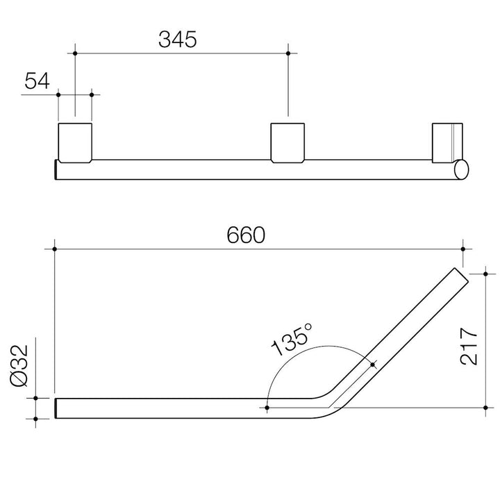 Caroma Opal Support Rail 135 Degree Left Hand Angled – Brushed Nickel