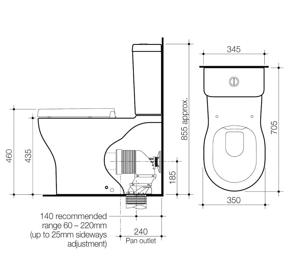 Caroma Opal Cleanflush Easy Height Wall Faced Close Coupled Suite with Double Flap Seat Black