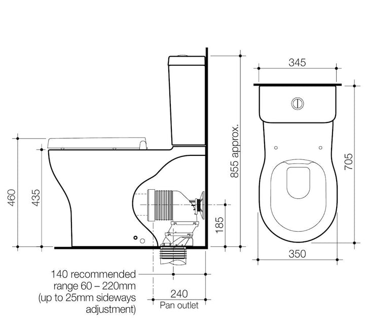 Caroma Opal Cleanflush Easy Height Wall Faced Close Coupled Suite with Double Flap Seat Black