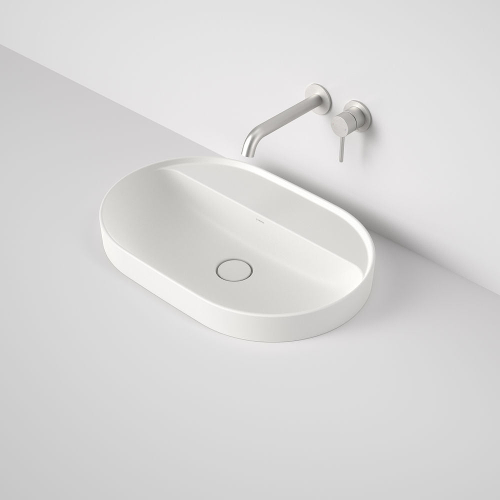 Caroma Liano II 600mm Pill Inset Basin with Tap Landing (0 Tap Hole) – Matte White