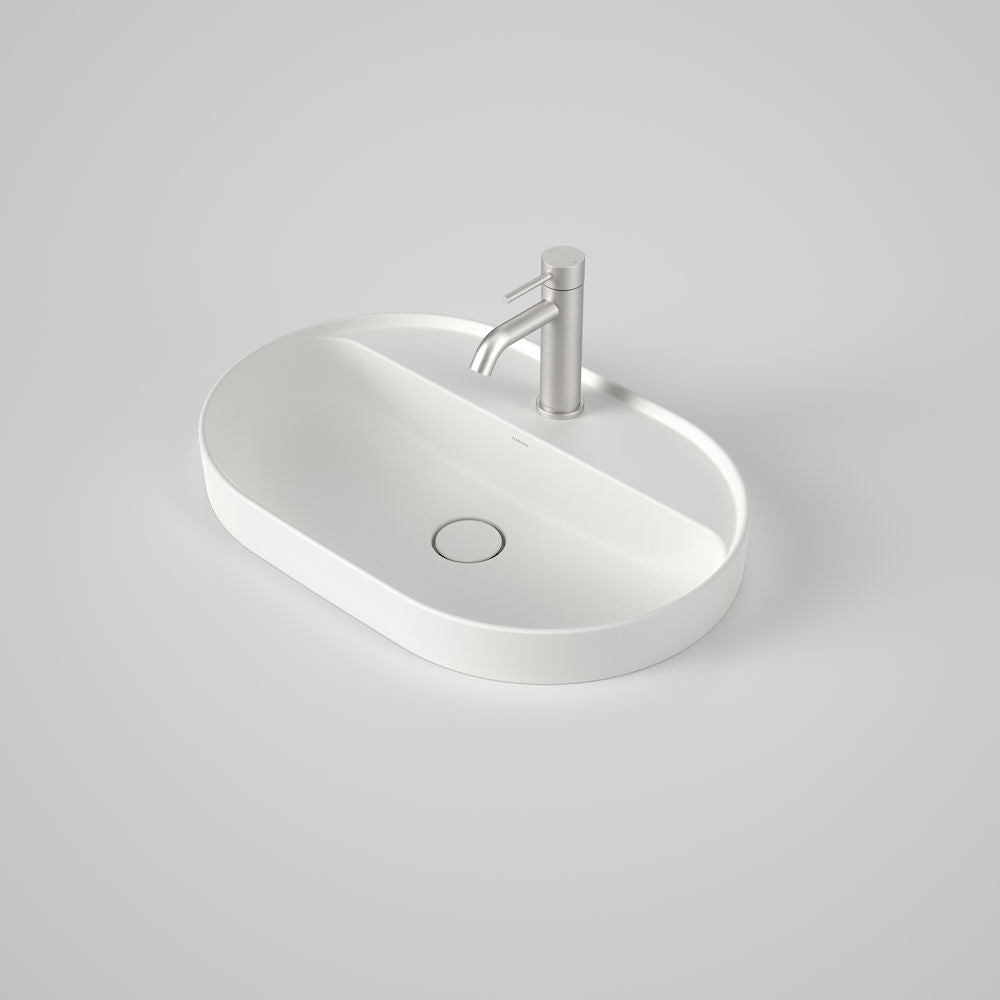 Caroma Liano II 600mm Pill Inset Basin with Tap Landing (1 Tap Hole) – Matte White