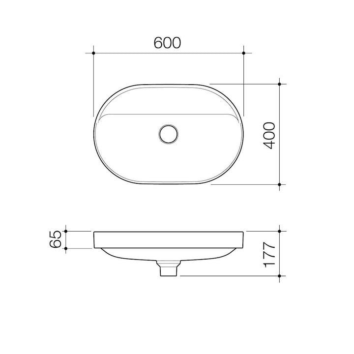 Caroma Liano II 600mm Pill Inset Basin with Tap Landing (0 Tap Hole) – Matte Black