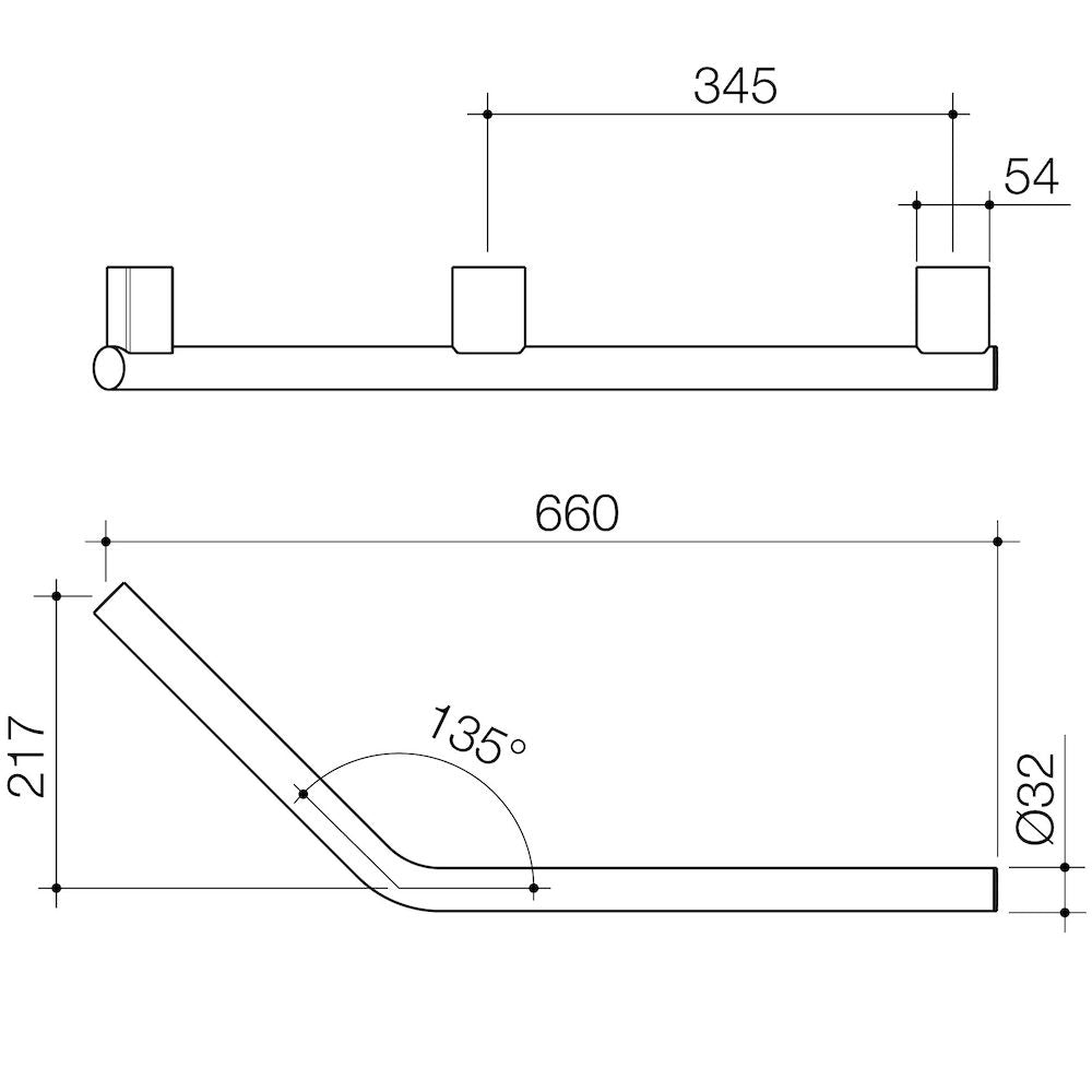 Caroma Opal Support Rail 135 Degree Right Hand Angled - Matte Black