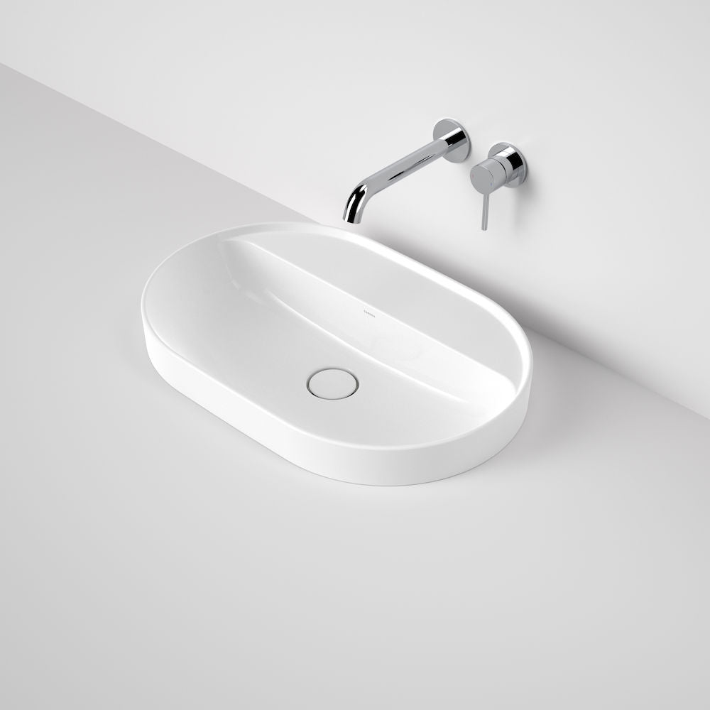 Caroma Liano II 600mm Pill Inset Basin with Tap Landing (0 Tap Hole) – White