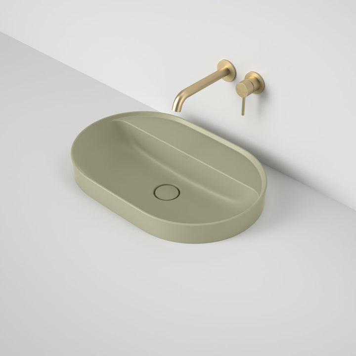 Caroma Liano II 600mm Pill Inset Basin with Tap Landing (0 Tap Hole) – Matte Green (Special Order)