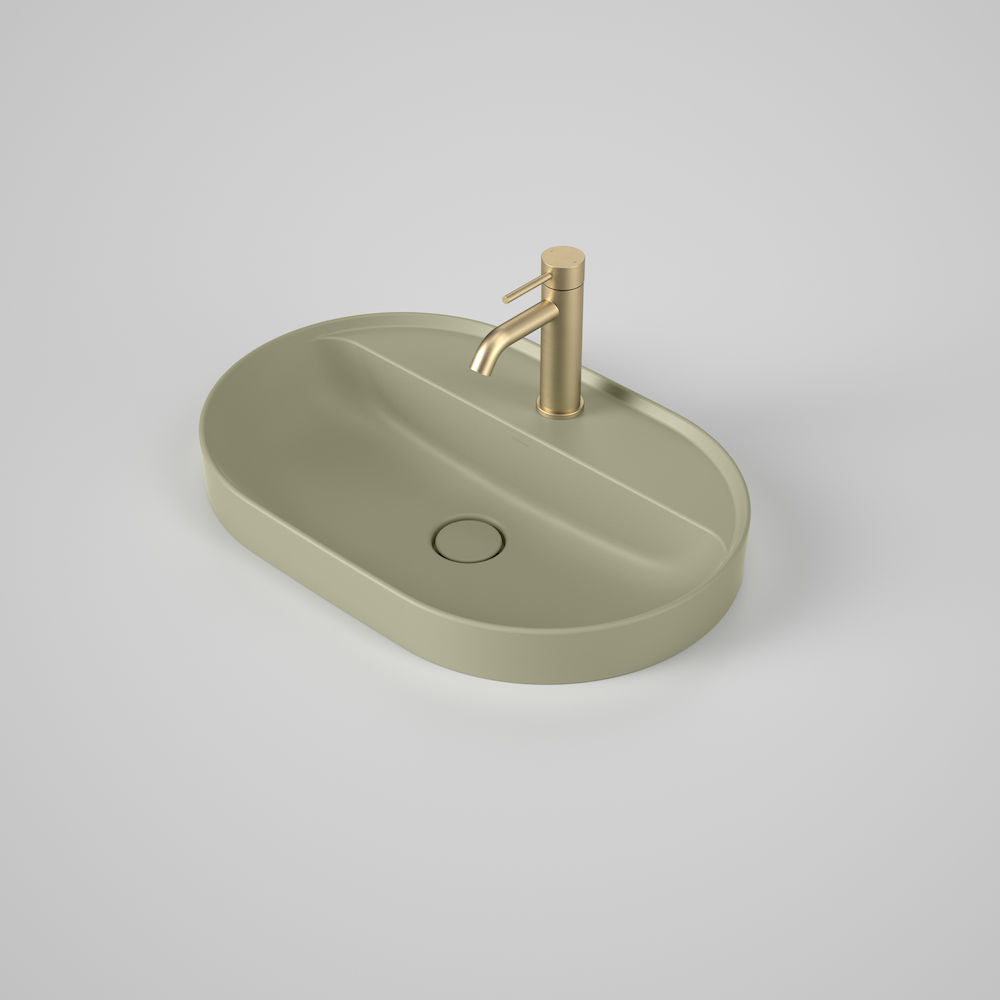Caroma Liano II 600mm Pill Inset Basin with Tap Landing (1 Tap Hole) – Matte Green (Special Order)