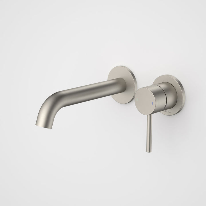 Caroma Liano II 175mm Wall Basin / Bath Mixer 2 x Round Cover Plates Brushed Nickel Sales Kit Lead Free