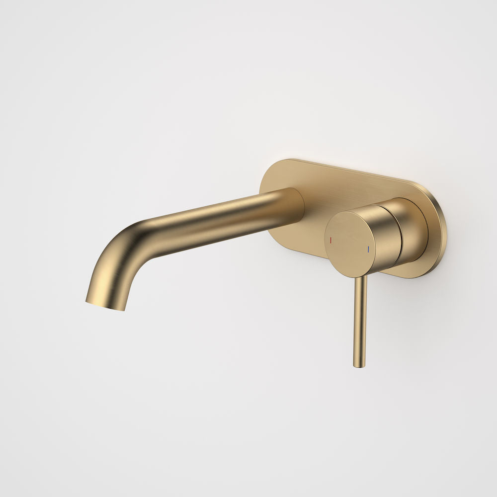 Caroma Liano II 175mm Wall Basin / Bath Mixer - Rounded Cover Plate - Brushed Brass - Sales Kit - LF