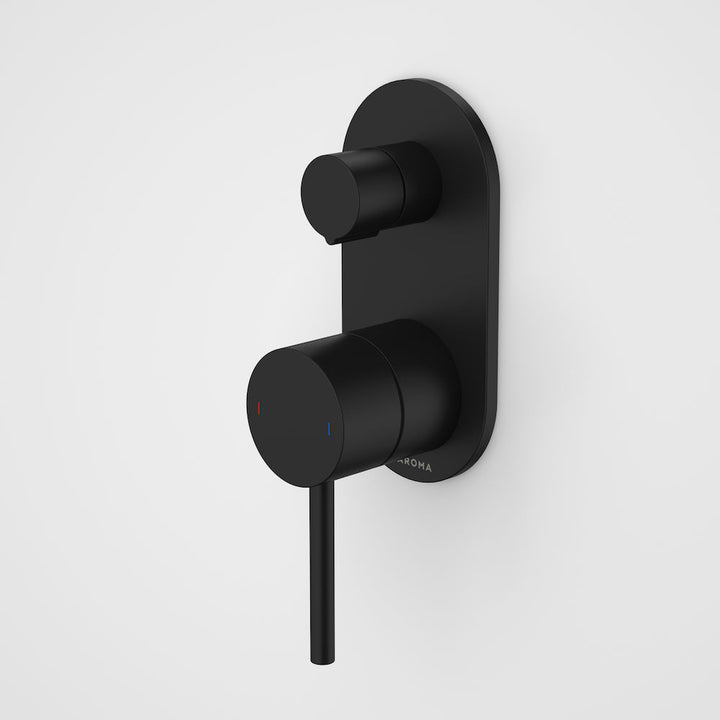 Caroma Liano II Bath / Shower Mixer With Diverter - Rounded Cover Plate - Matte Black - Sales Kit